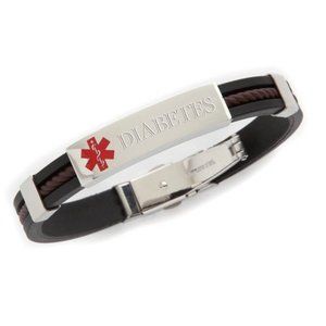 DIABETES Medical ID Rubber Stainless Bracelet Unisex Style NEW!